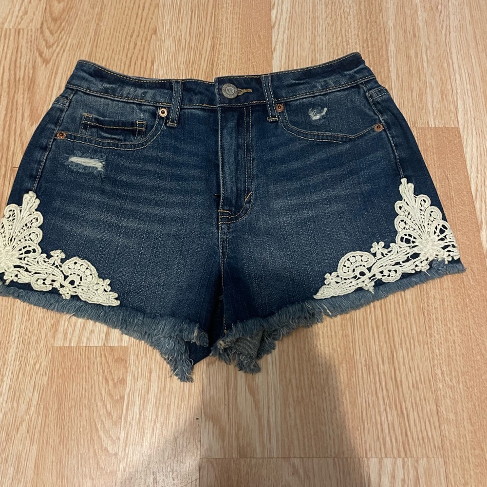 Denim Shorts with Crochet Detailing- Size 2